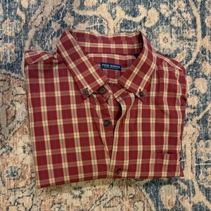 Fish Hippie Solace Collection Men’s Red Tan Plaid Long Sleeve Button Shirt XL